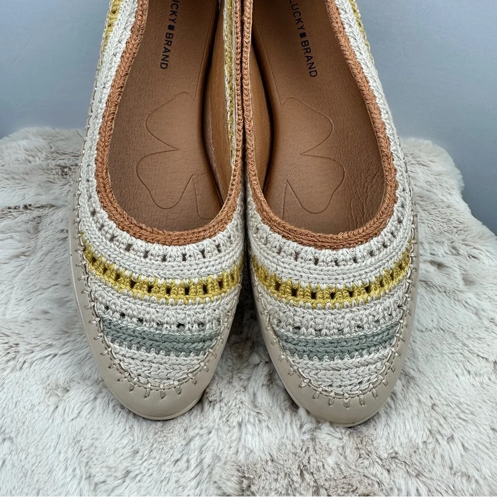 Lucky Brand Woven Ballet Flats Neutral Boho Striped Sz 9.5